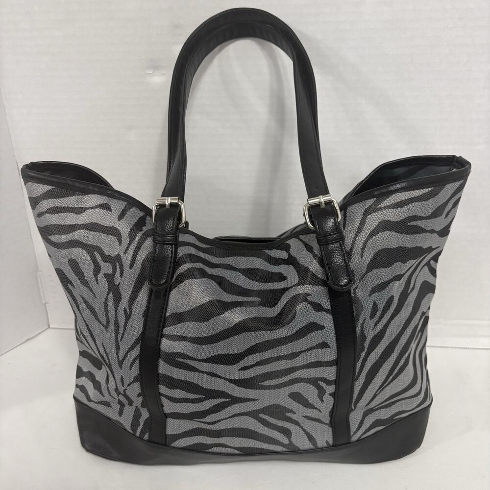 Womens Zebra Print Tote Bag Black Gray Large Shoulder Bag Y2K Animal Print